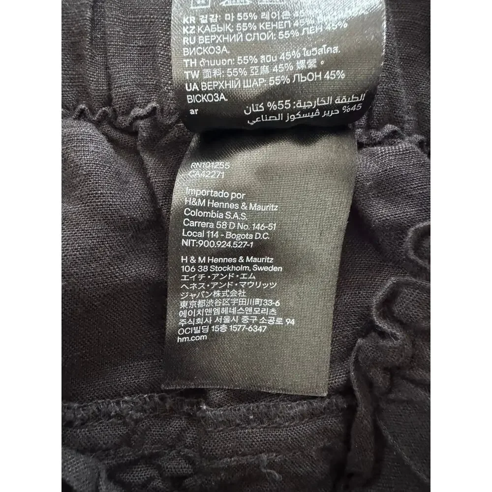 H&M Linen Blend Size 2 Black Paperbag Pull On Pants
